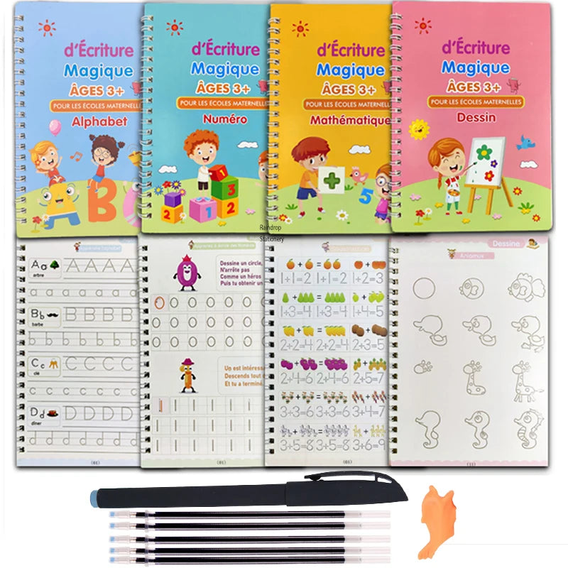 ÉcriPro™ - Cahiers magiques d'apprentissage pour l'écriture - Idée Jouets Lot de 4 cahiers magiques + 1 Set stylo Idée Jouets